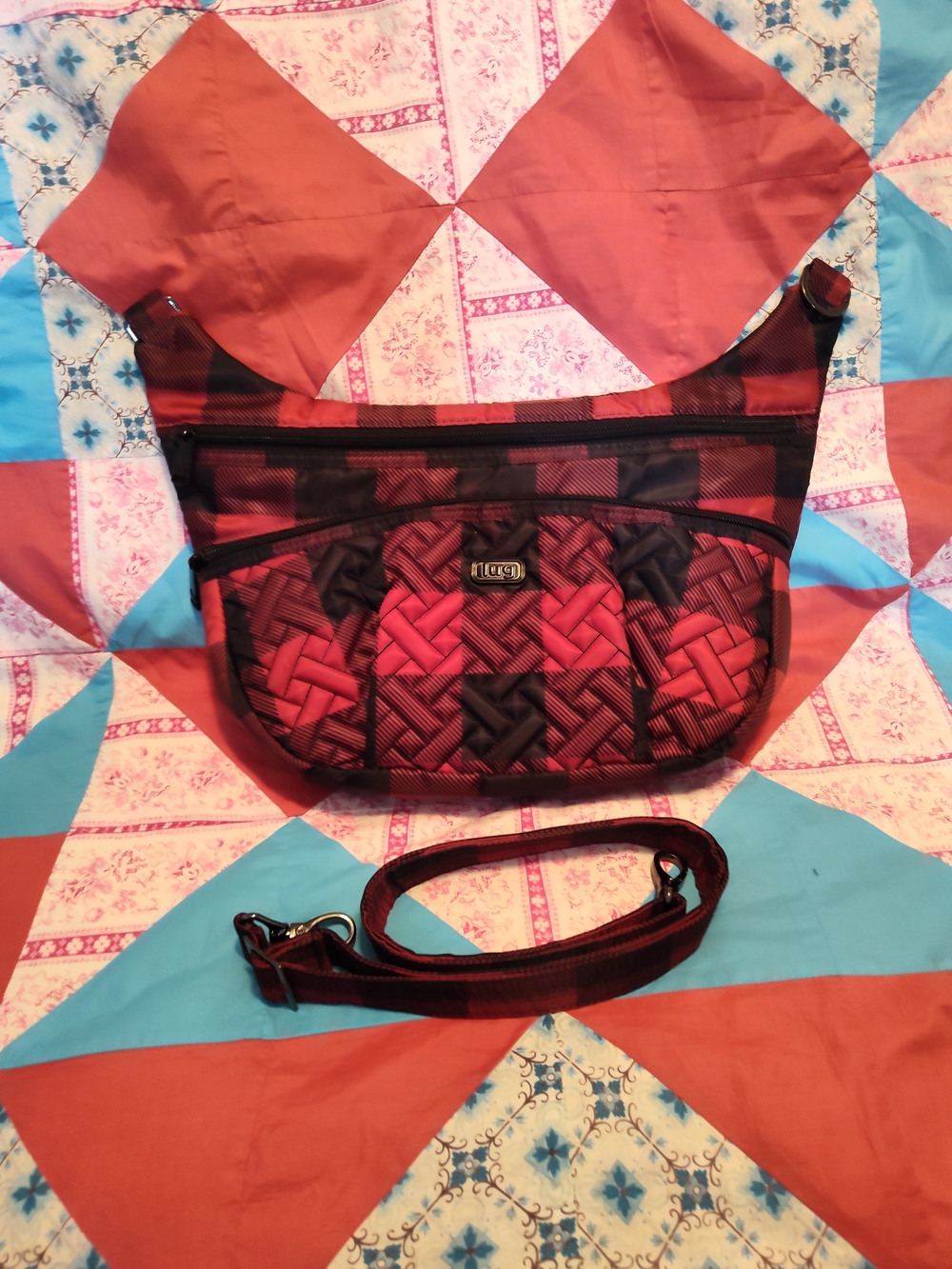 Lug Hippy Buffalo Plaid Red & Black Crossbody Bag